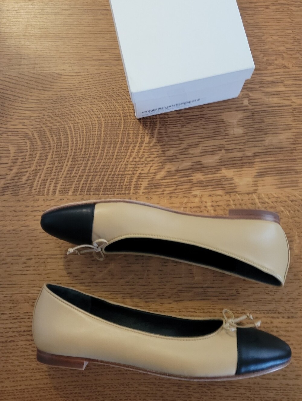 Quince Italian Leather Cap-toe Ballet Flats - Cashew & black - Picture 10 of 14